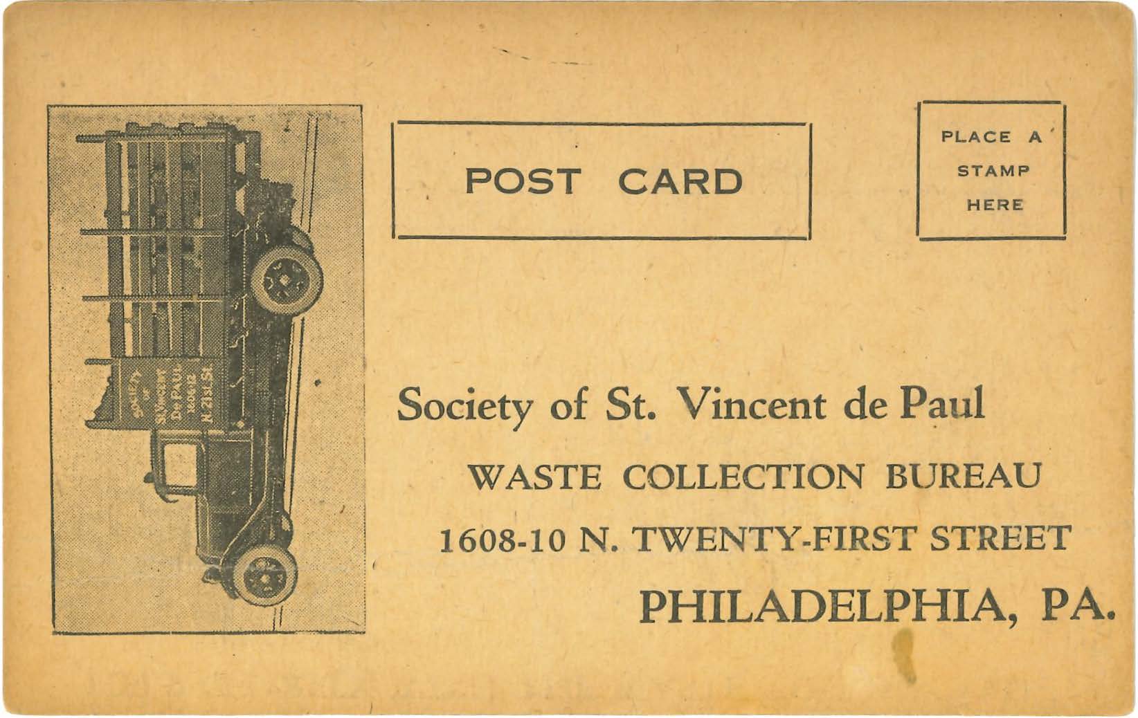 The Vincentian Family The Society Of St Vincent De Paul St Vincent S   Society Of St. Vincent De Paul Waste Collection Bureau Philadelphia PA Circa 1920 Obverse 